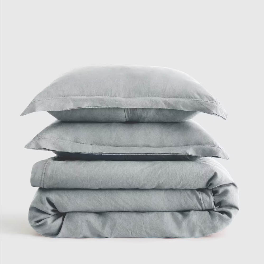 Light Gray Linen-Feel Duvet Cover and Shams Set